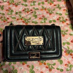 Valentino Black Quilted Crossbody Bag with Gold Hardware